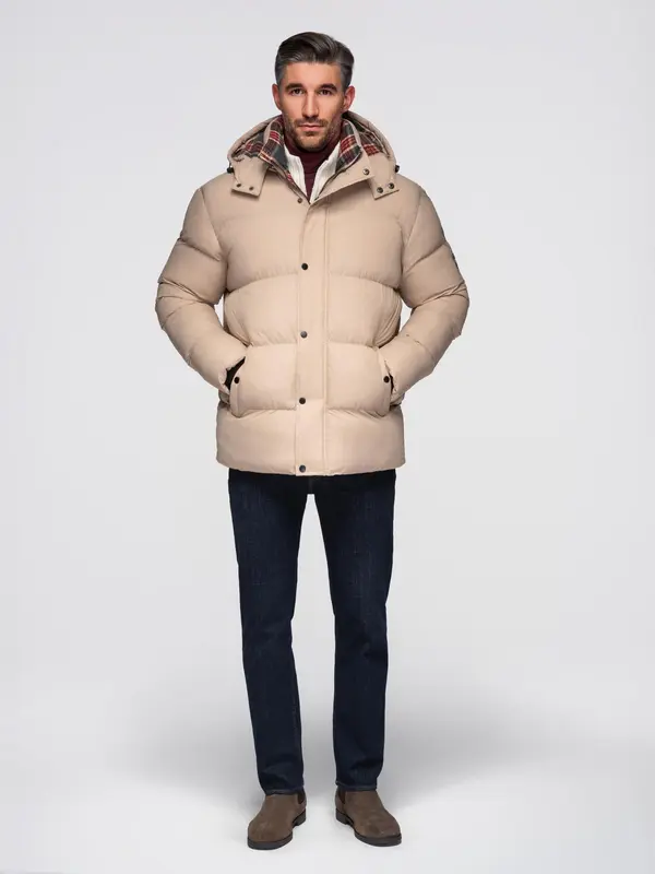 Ombre Ombre Men's puffer jacket with check lining - beige