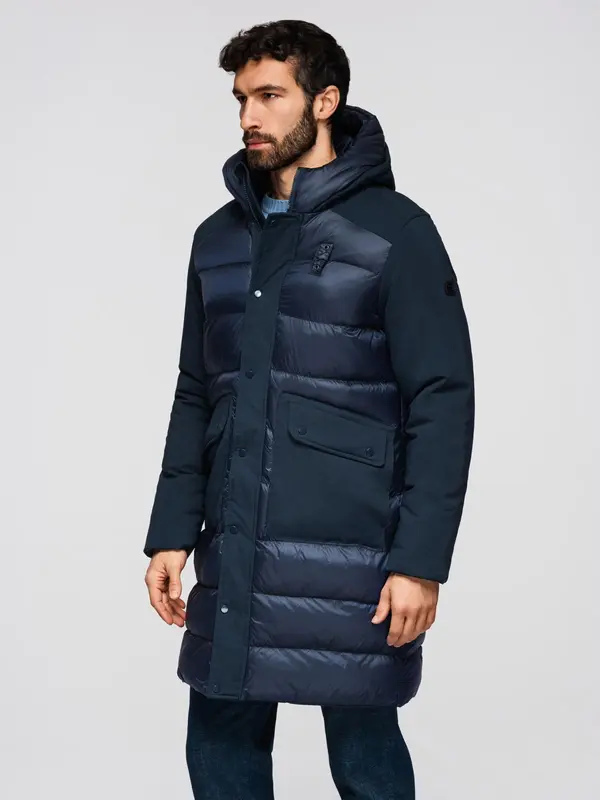 Ombre Ombre Men's quilted long jacket with large pockets - navy blue