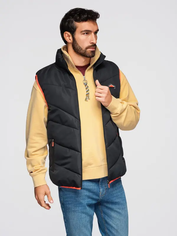 Ombre Ombre Men's quilted sleeveless jacket with neon accents - black