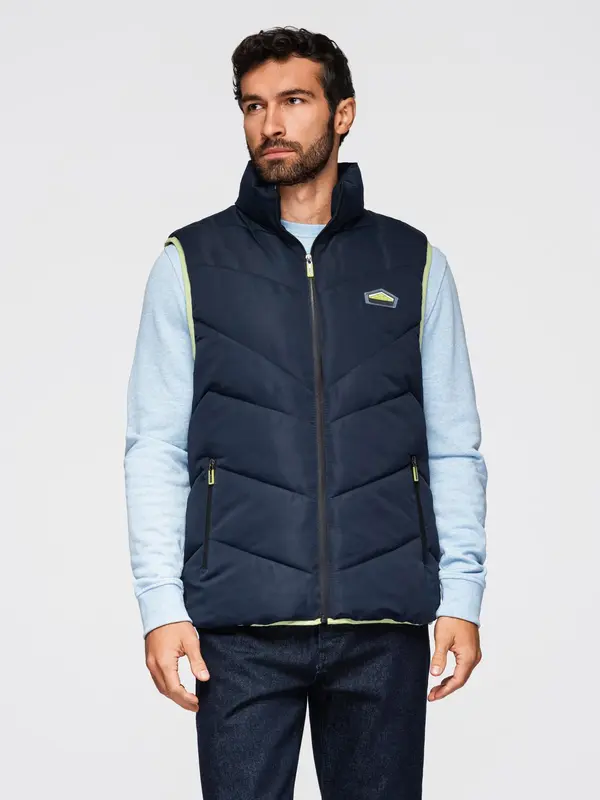 Ombre Ombre Men's quilted sleeveless jacket with neon accents - navy blue