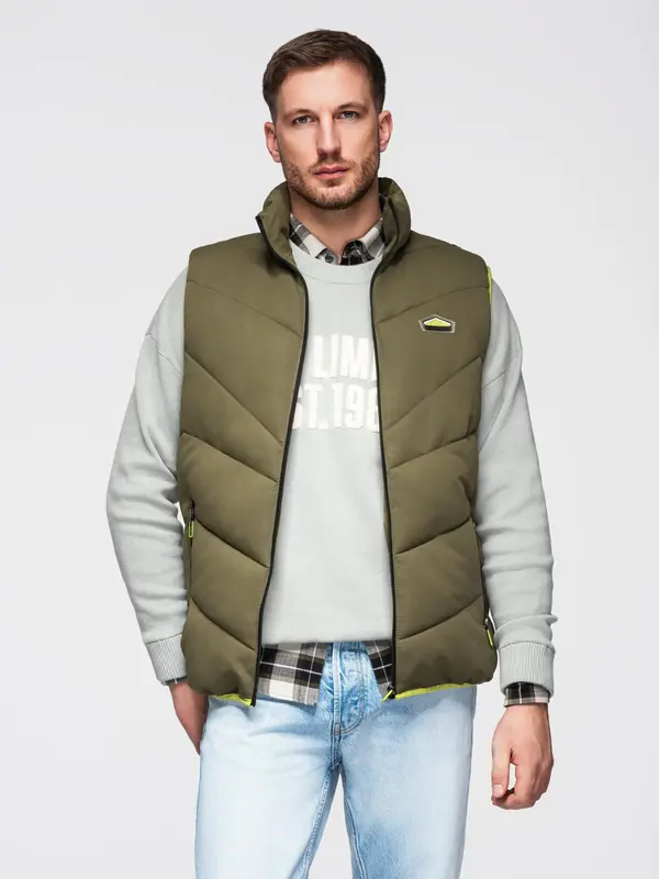 Ombre Ombre Men's quilted sleeveless jacket with neon accents - olive