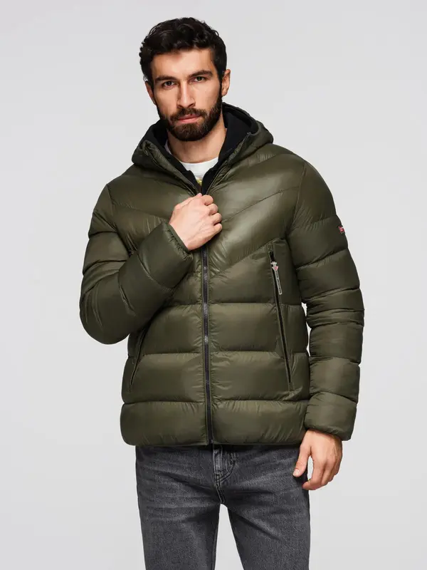 Ombre Ombre Men's quilted winter jacket with combined materials - dark olive green