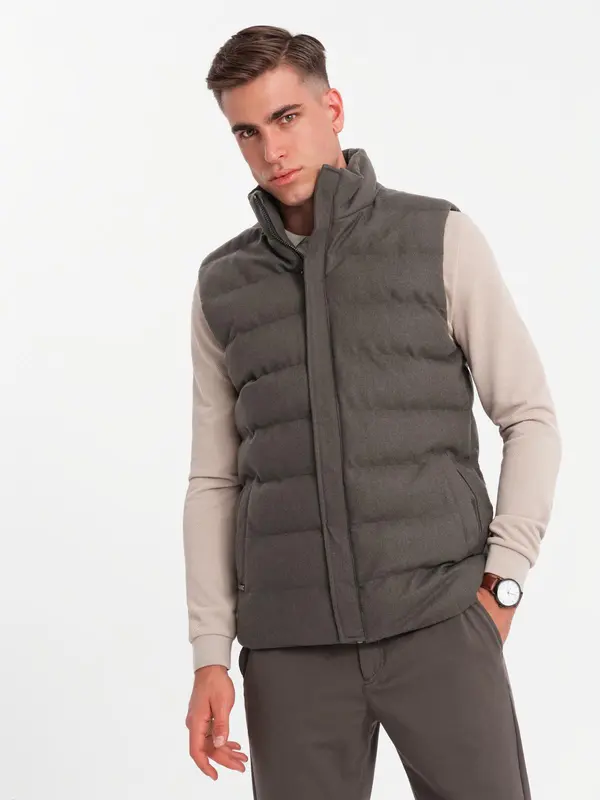 Ombre Ombre Men's quilted wool sleeveless jacket - olive melange