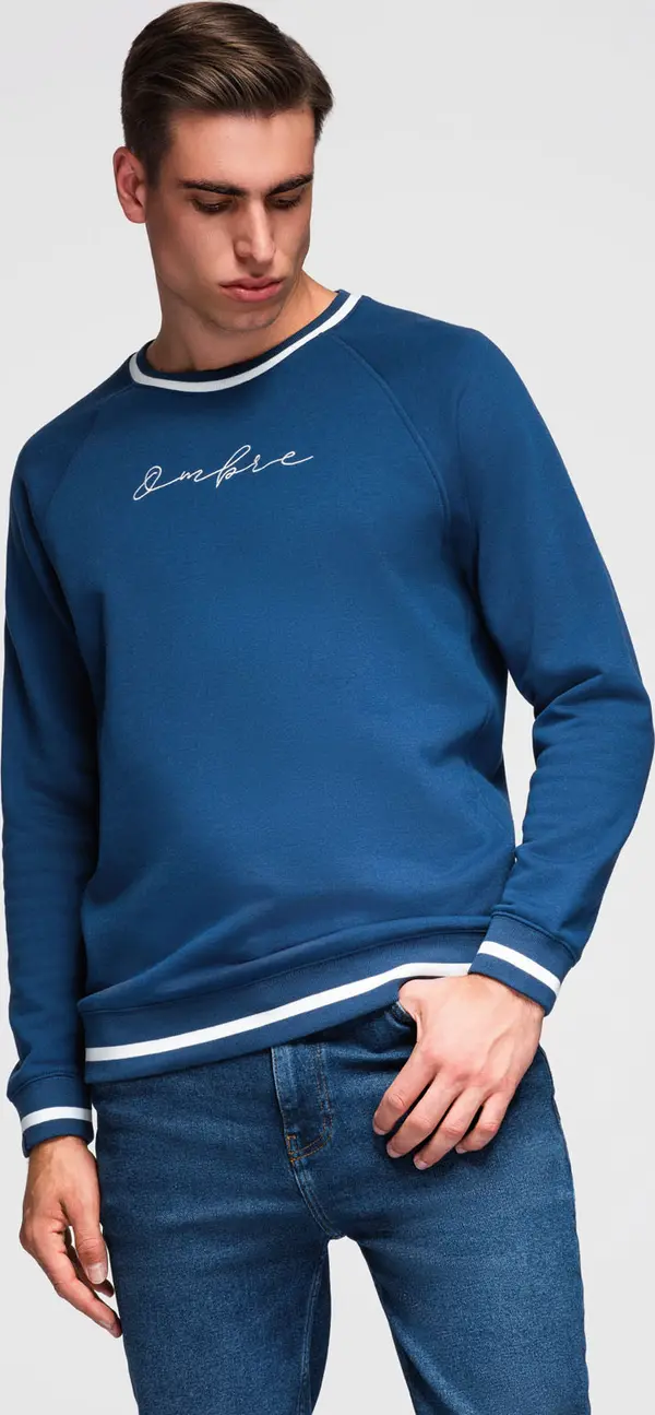 Ombre Ombre Men's raglan sleeve sweatshirt with contrasting details - dark blue