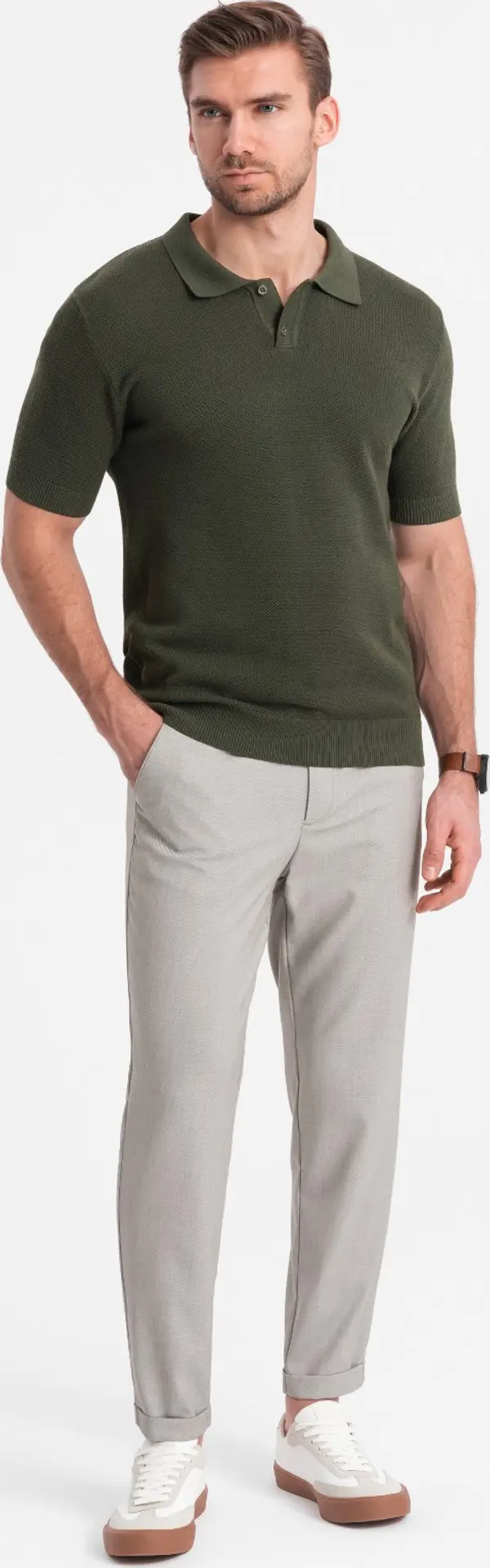 Ombre Ombre Men's REGULAR FIT chino pants with elastic waistband - gray-beige