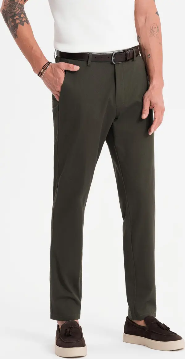 Ombre Ombre Men's REGULAR FIT chino pants with fine texture - dark green