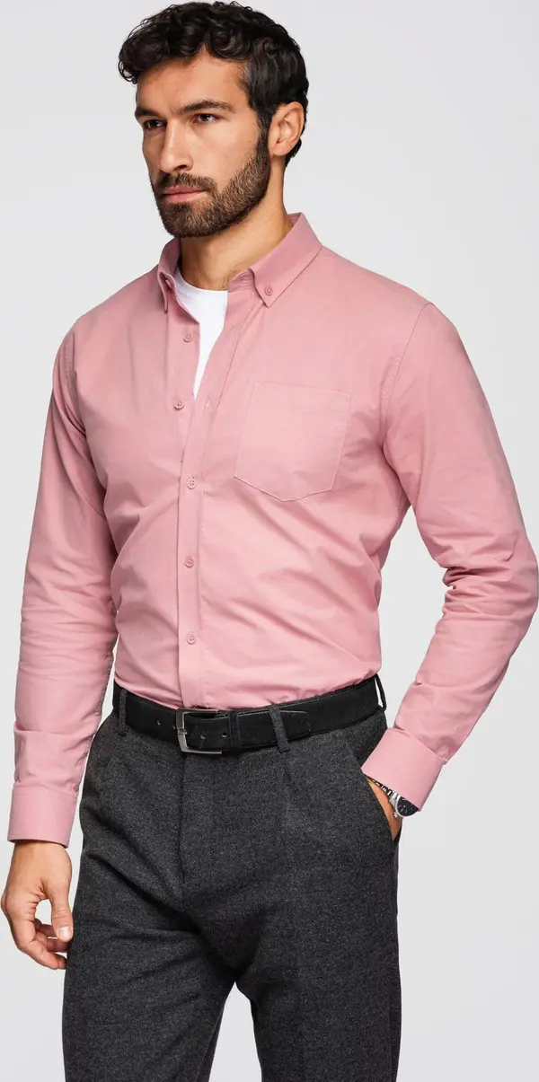 Ombre Ombre Men's REGULAR FIT cotton shirt with pocket - pink