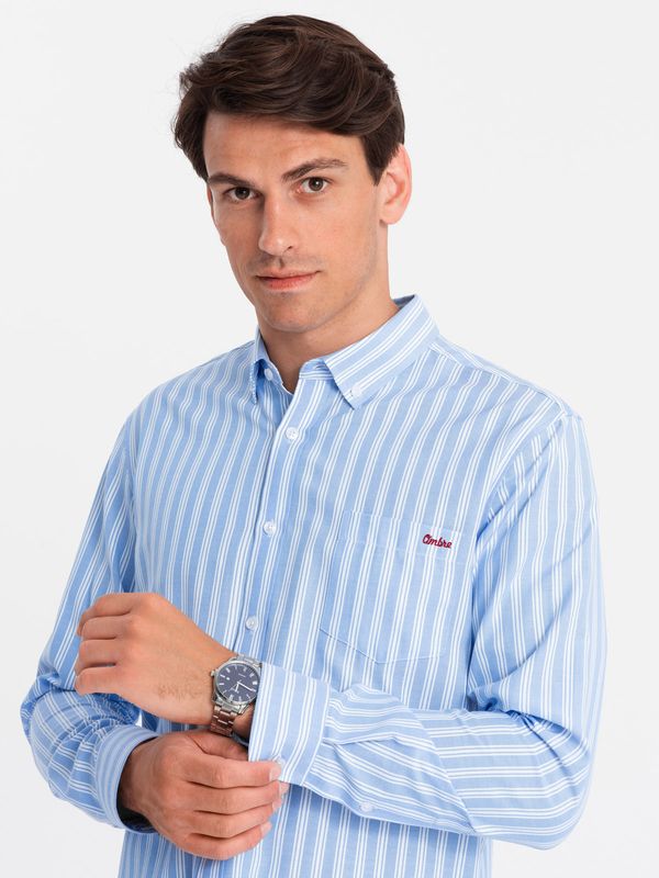 Ombre Ombre Men's REGULAR FIT shirt in white stripes with pocket - blue