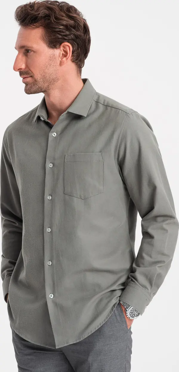 Ombre Ombre Men's REGULAR FIT shirt with pocket - khaki