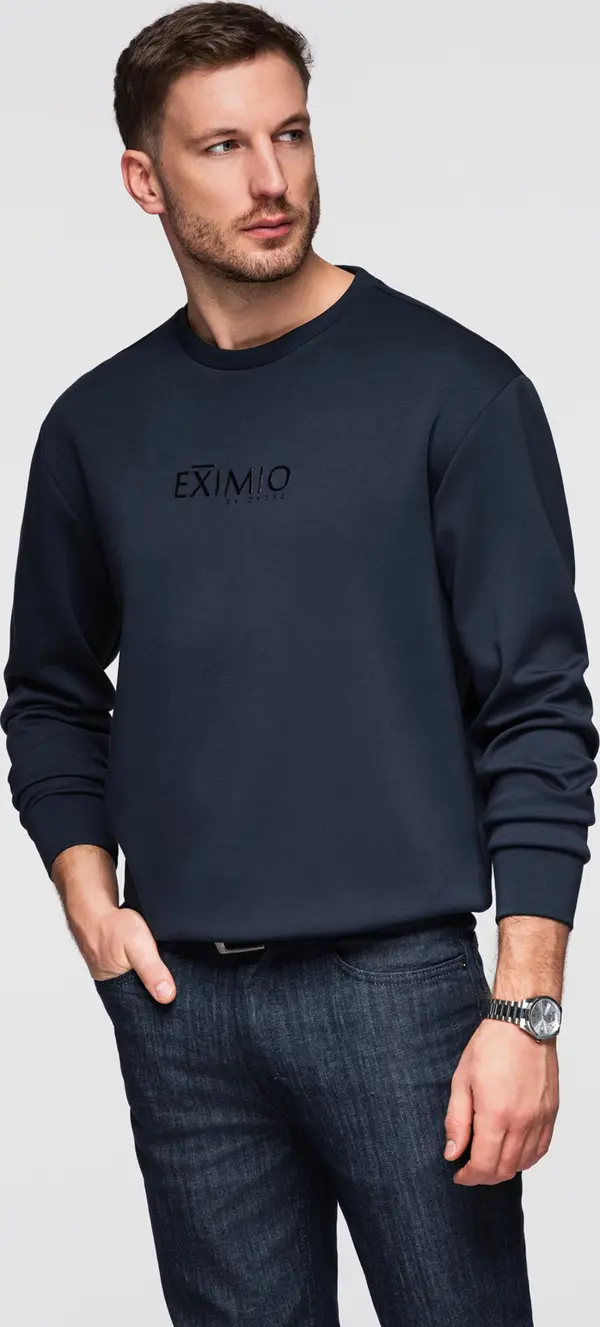 Ombre Ombre Men's regular sweatshirt with shiny print on chest - dark blue