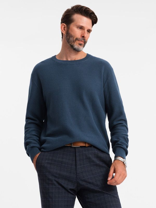 Ombre Ombre Men's RELAXED FIT knitted diamond-knit sweater - navy blue