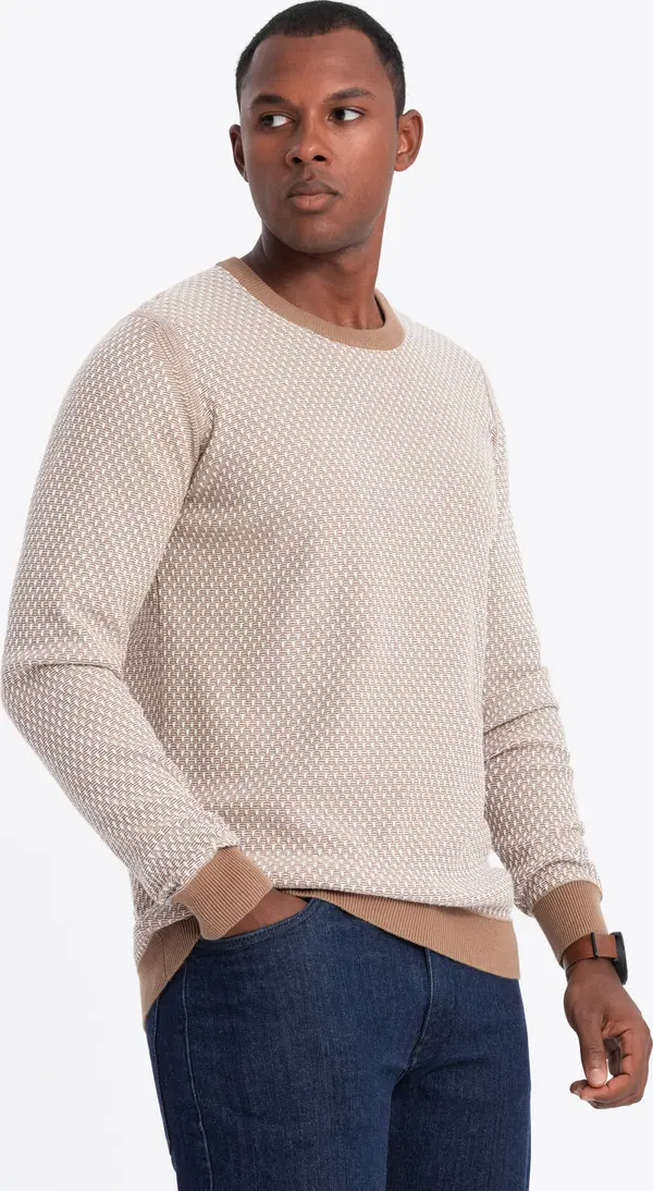 Ombre Ombre Men's RELAXED FIT knitted sweater with patterns - light brown