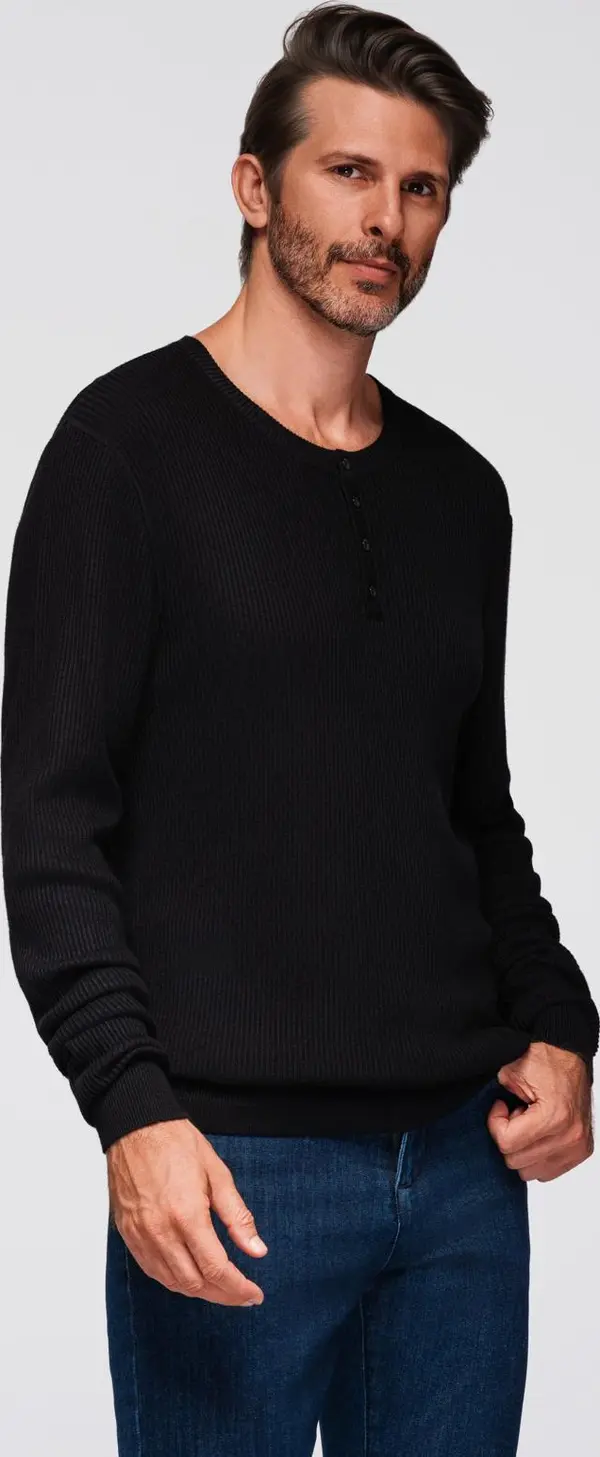 Ombre Ombre Men's ribbed sweater with buttons at the neckline - black