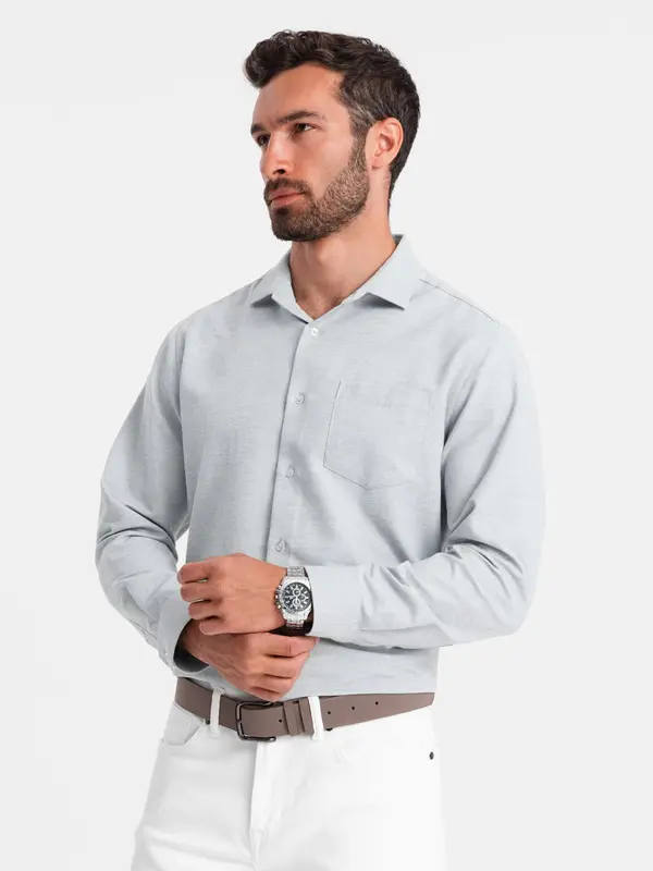 Ombre Ombre Men's shirt with pocket REGULAR FIT - light grey melange