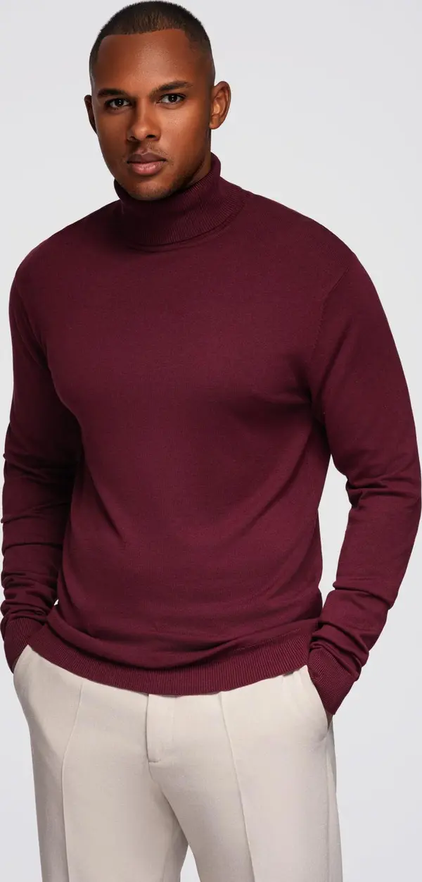 Ombre Ombre Men's single color knitted turtleneck with viscose - maroon