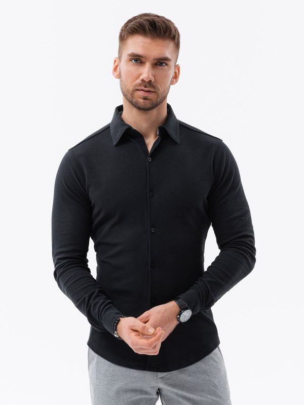 Ombre Ombre Men's SLIM FIT long sleeve knit shirt - black