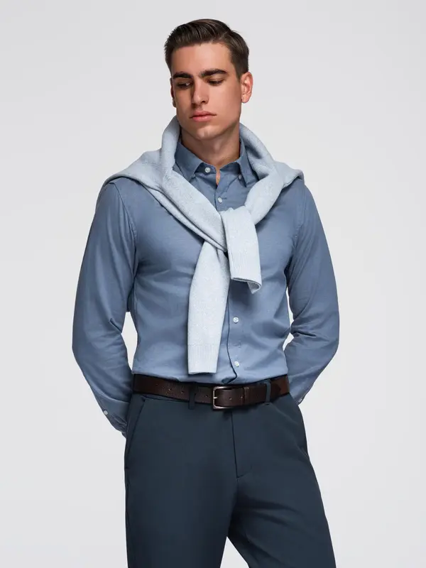 Ombre Ombre Men's SLIM FIT shirt in decorative fabric - blue
