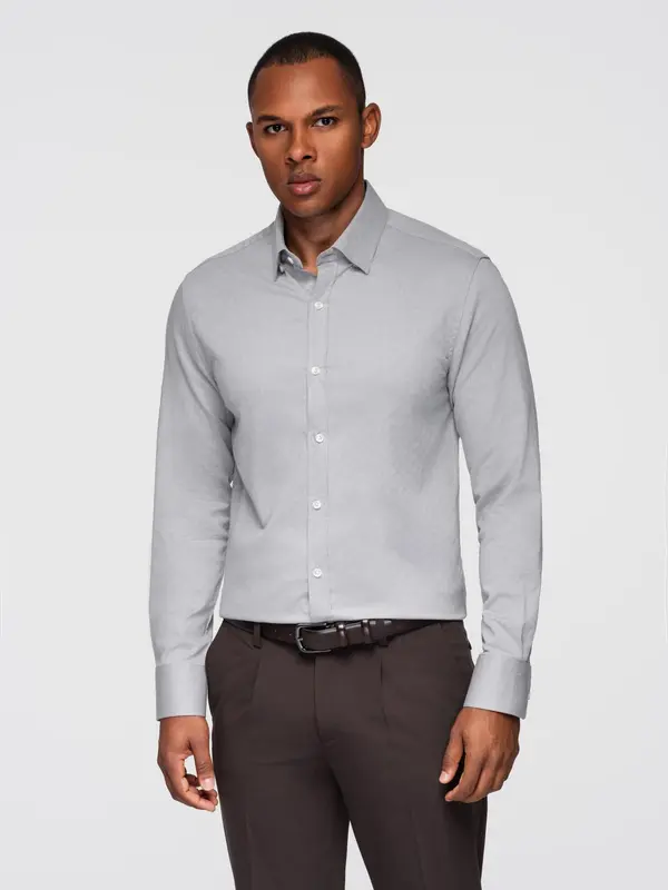 Ombre Ombre Men's SLIM FIT shirt in decorative fabric - gray