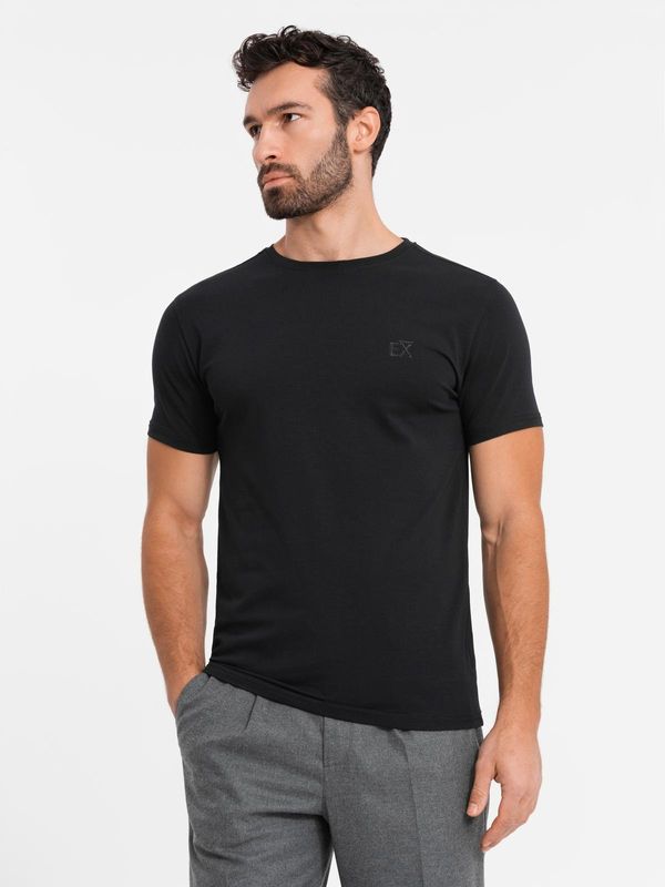 Ombre Ombre Men's SLIM FIT T-shirt with elastane and print - black