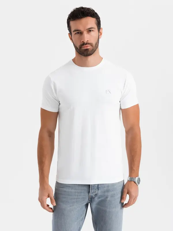 Ombre Ombre Men's SLIM FIT t-shirt with elastane and print - white