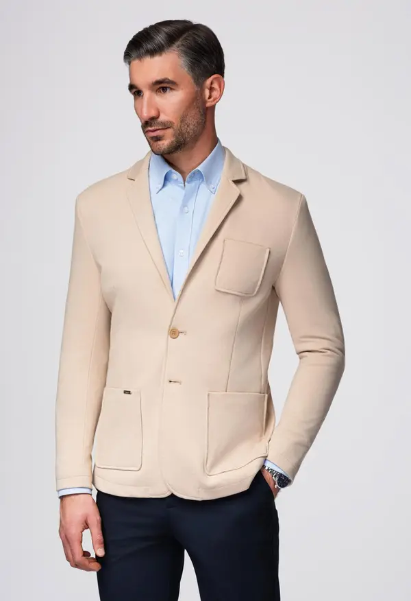 Ombre Ombre Men's SLIM knit jacket with subtle texture - beige