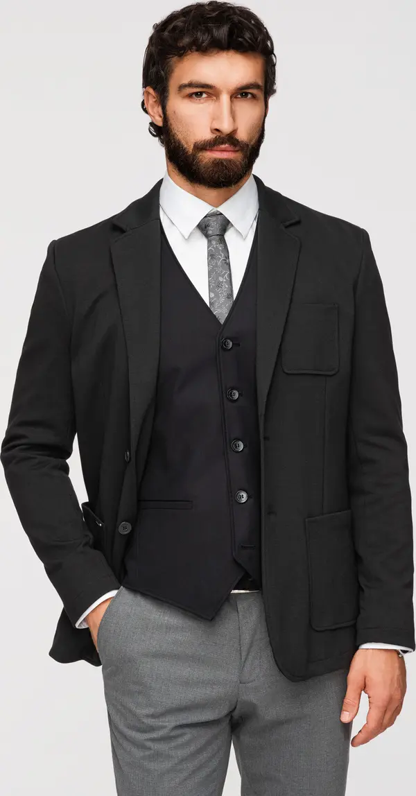 Ombre Ombre Men's SLIM knit jacket with subtle texture - black