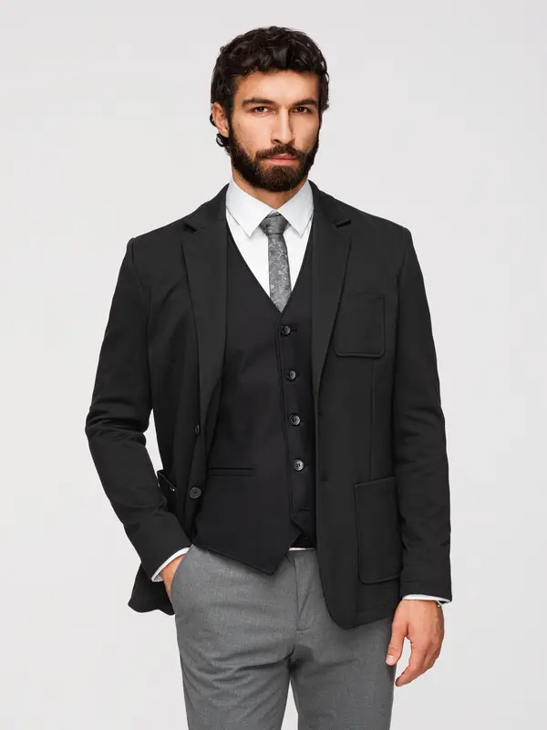 Ombre Ombre Men's SLIM knit jacket with subtle texture - black