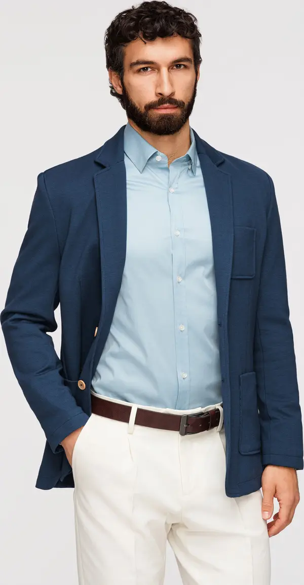 Ombre Ombre Men's SLIM knit jacket with subtle texture - dark blue