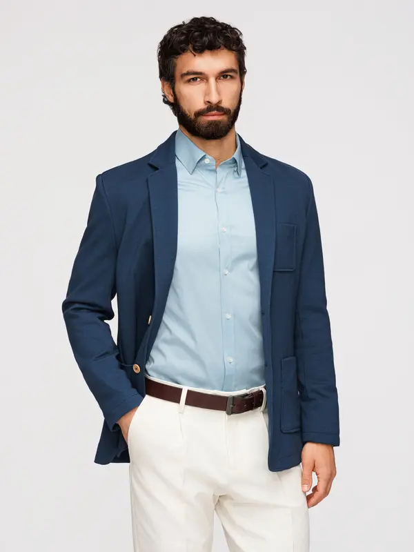 Ombre Ombre Men's SLIM knit jacket with subtle texture - dark blue