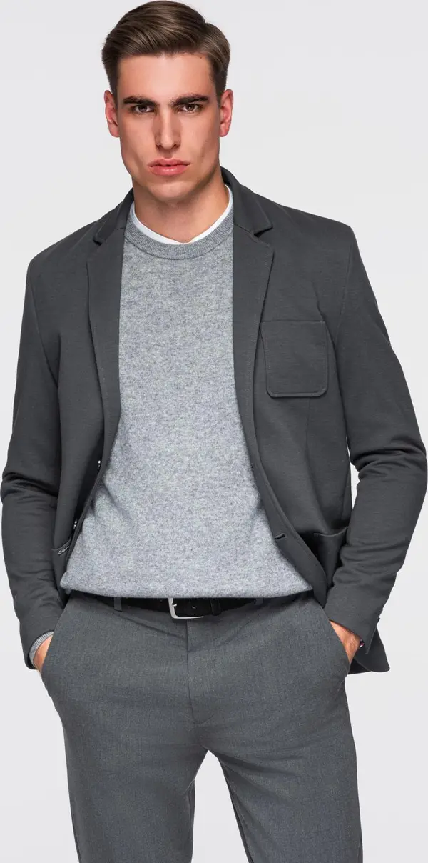 Ombre Ombre Men's SLIM knit jacket with subtle texture - graphite