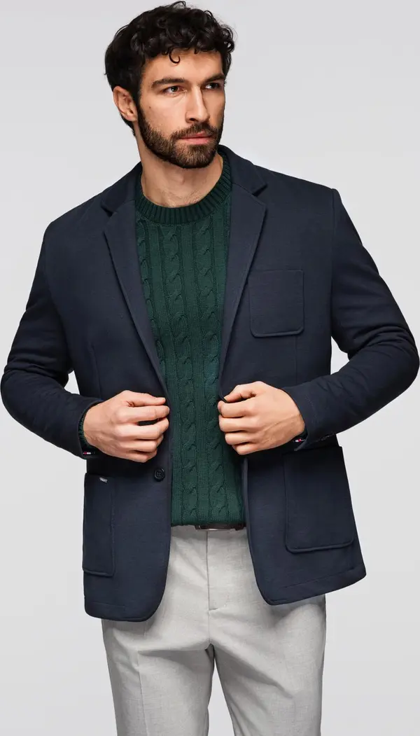 Ombre Ombre Men's SLIM knit jacket with subtle texture - navy blue