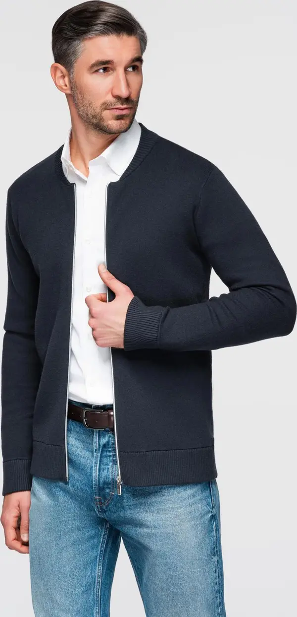Ombre Ombre Men's smooth zip sweater - navy blue