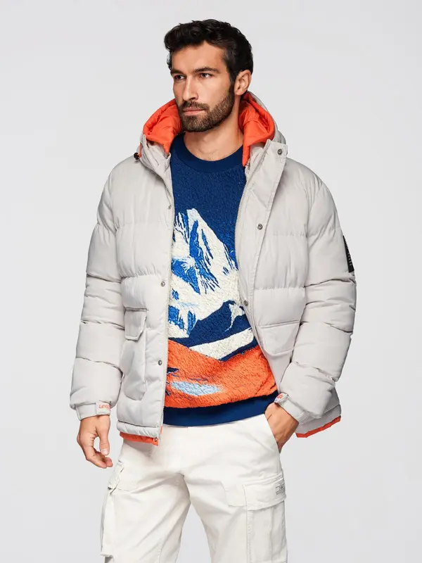 Ombre Ombre Men's sports warm jacket with double hood - ash