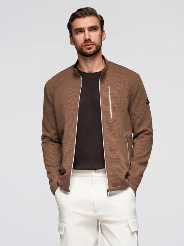 Ombre Ombre Men's structured biker jacket with stand-up collar - brown