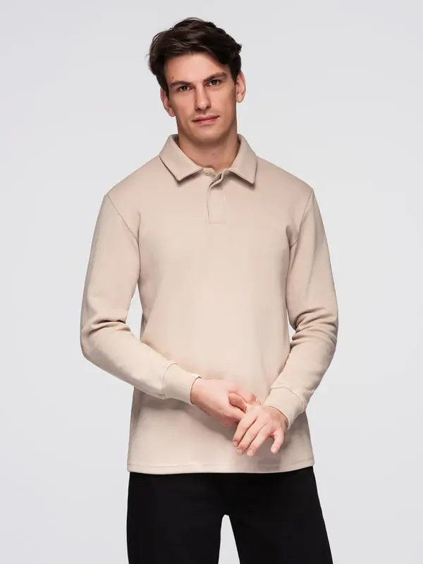 Ombre Ombre Men's structured knit polo collar sweatshirt - beige