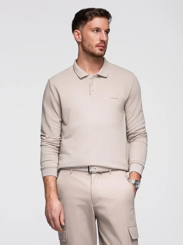 Ombre Ombre Men's structured polo longsleeve with patch - ash