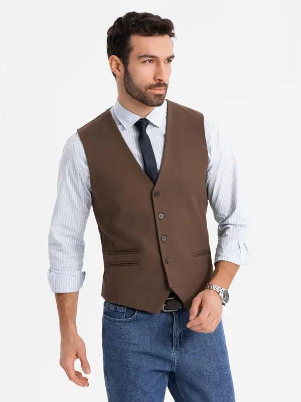 Ombre Ombre Men's suit vest with classic detailing and lining - brown