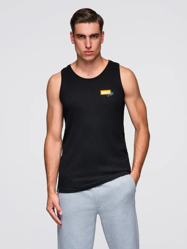 Ombre Ombre Men's Summer Vibe printed cotton tank top - black