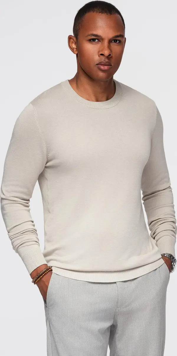Ombre Ombre Men's sweater with round neckline in stretch knit with classic weave - beige