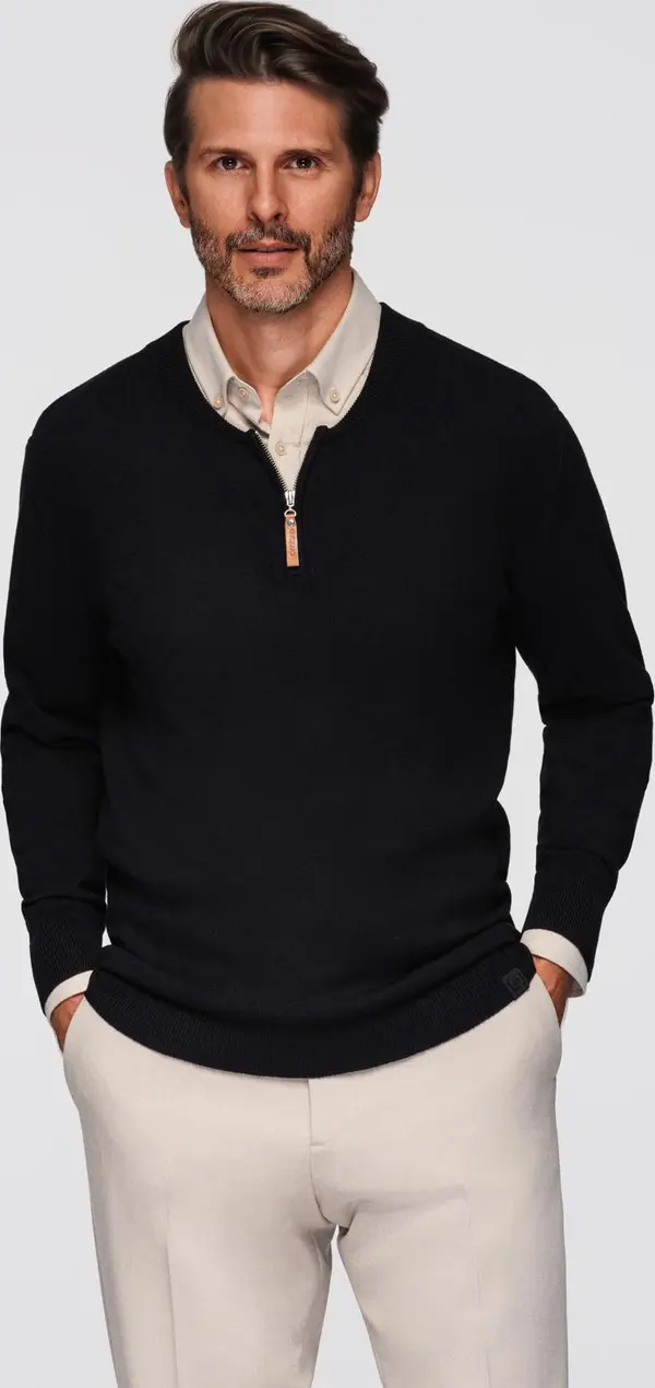 Ombre Ombre Men's sweater with viscose and spread neckline - black
