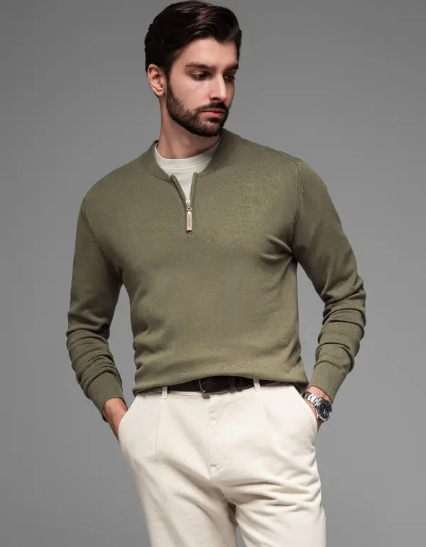 Ombre Ombre Men's sweater with viscose and spread neckline - olive