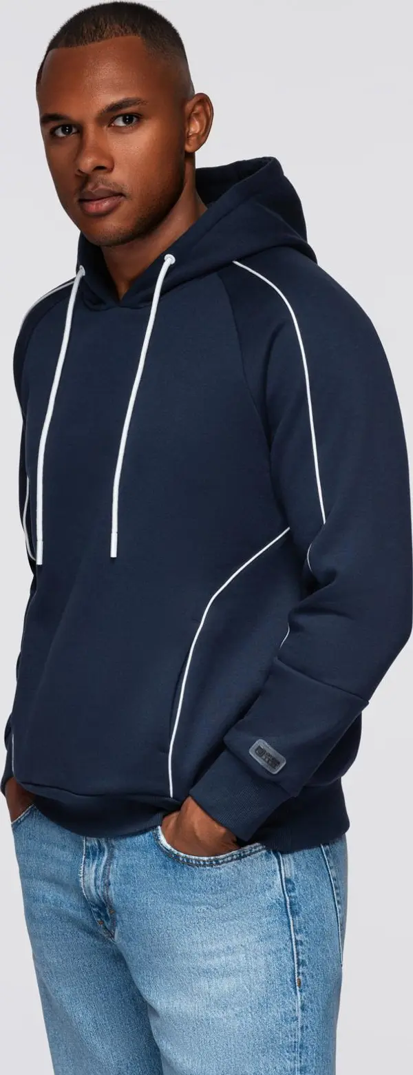 Ombre Ombre Men's sweatshirt with contrast stitching and hood - navy blue