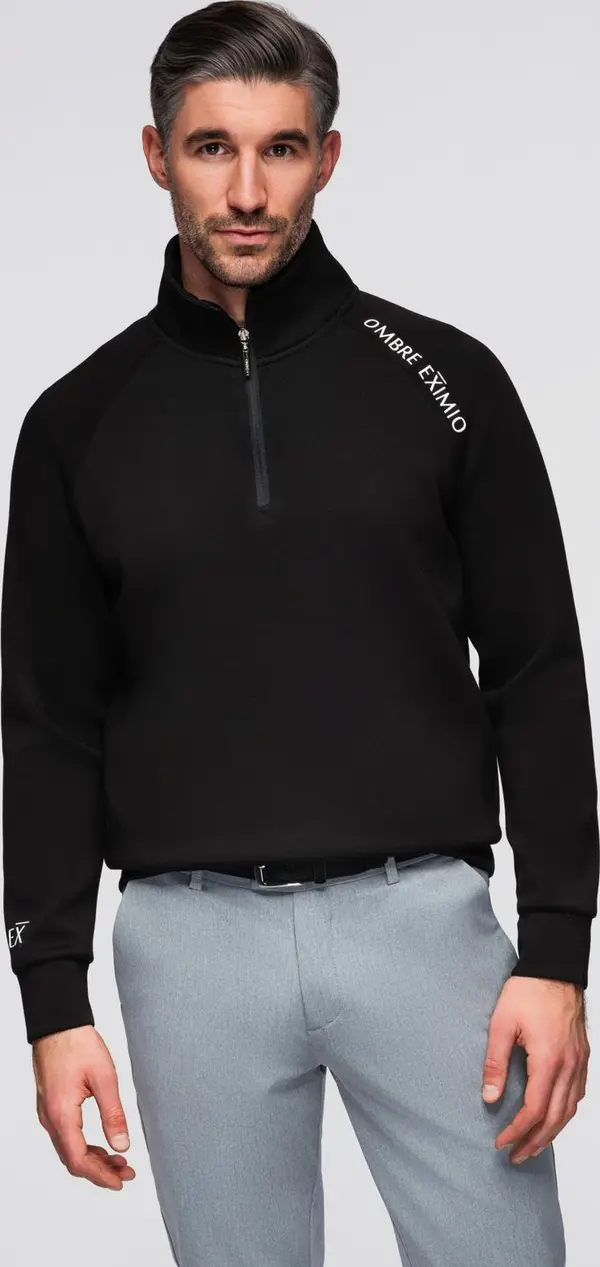 Ombre Ombre Men's sweatshirt with unbuttoned high collar and contrasting print - black