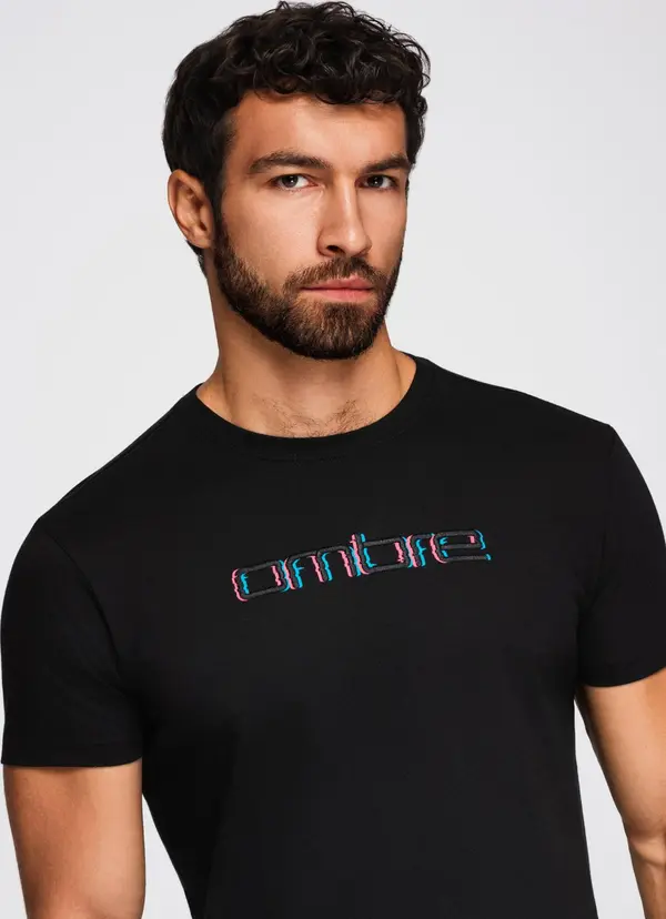 Ombre Ombre Men's t-shirt with embroidery on chest - black