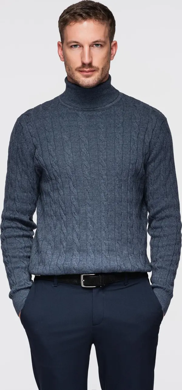 Ombre Ombre Men's turtleneck sweater with checkered weave - navy blue