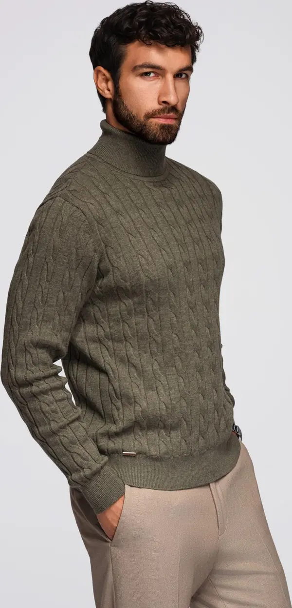 Ombre Ombre Men's turtleneck sweater with checkered weave - olive