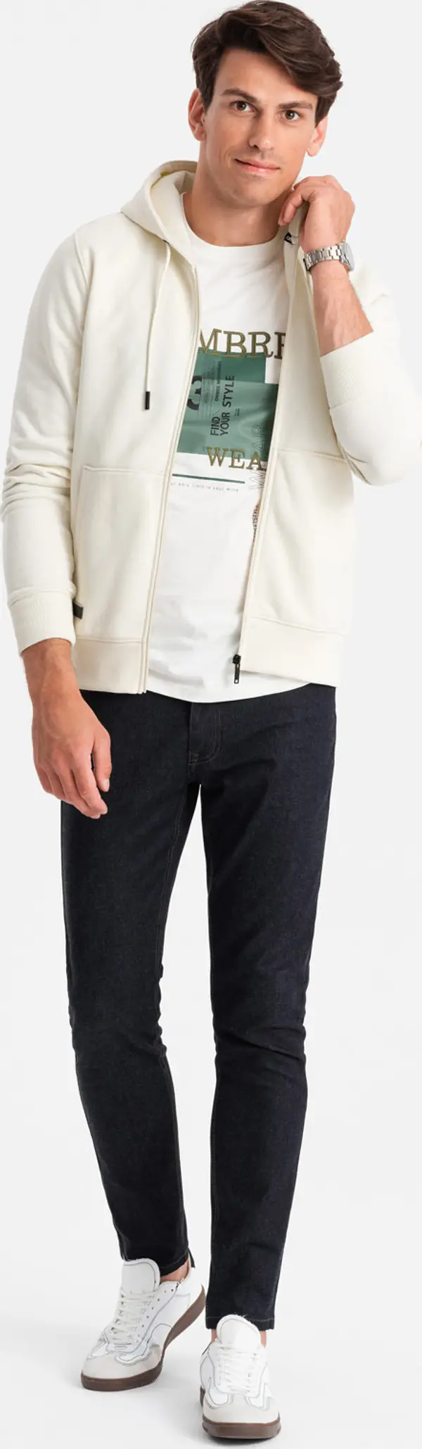 Ombre Ombre Men's unbuttoned cotton BASIC sweatshirt - cream