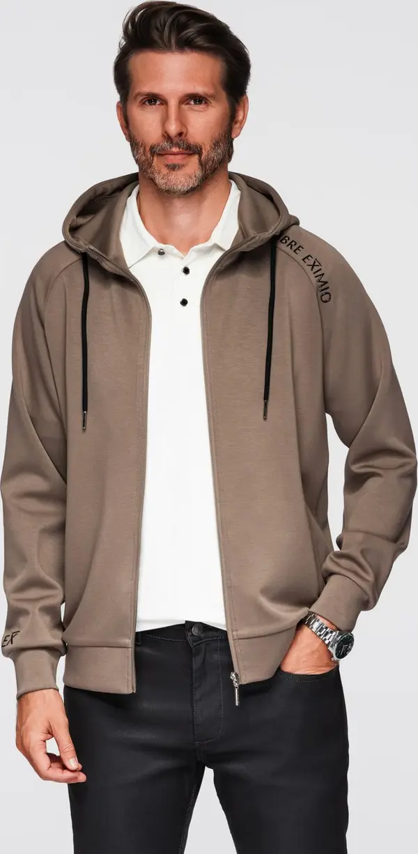 Ombre Ombre Men's unbuttoned sweatshirt with stand-up collar and hood - gray-brown