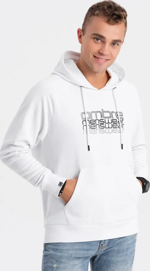 Ombre Ombre Men's unlined hooded sweatshirt with print - white