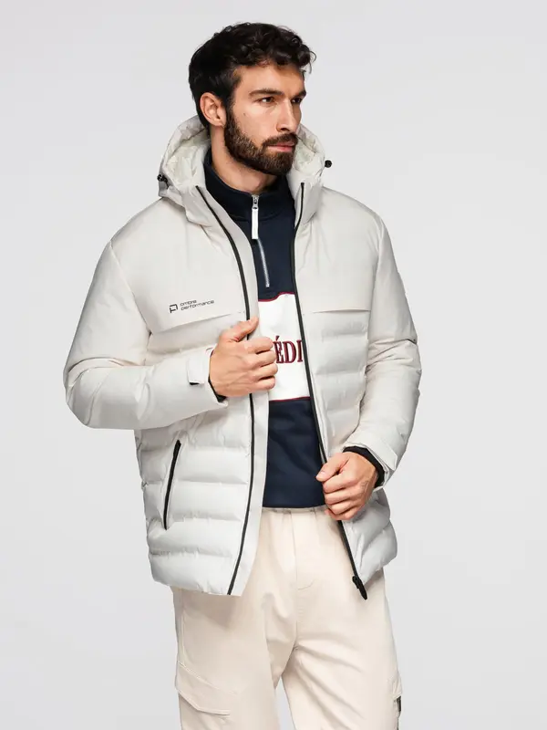 Ombre Ombre Men's winter jacket with detachable hood - cream